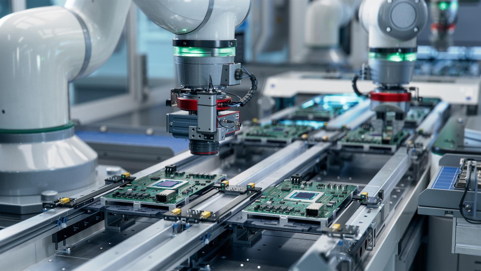 Roboterarm mit Drucksensoren in Elektronikproduktion